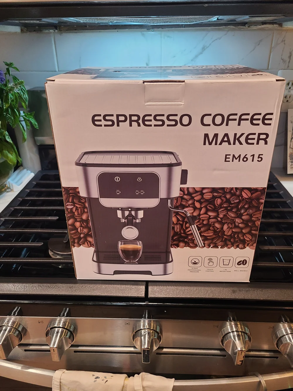 Compact Black Espresso Machine with Steam Wand and Stainless Accents